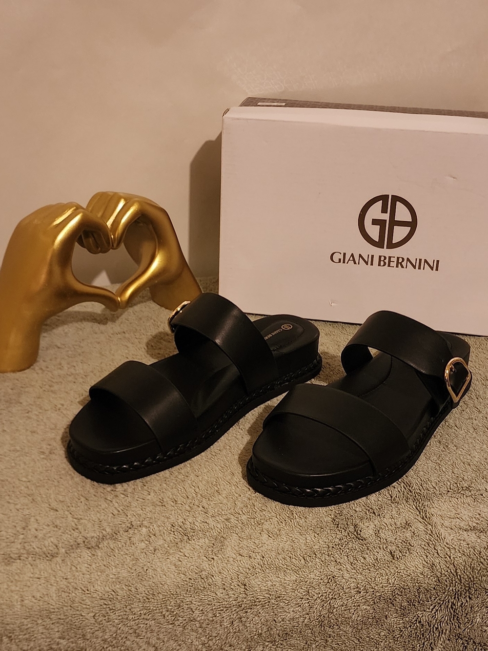 Giani Bernini Black Double Strap Slide Sandals